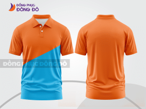 Mẫu áo polo công sở màu xanh cyan phối cam sọc cách điệu nổi bật ctpb8142