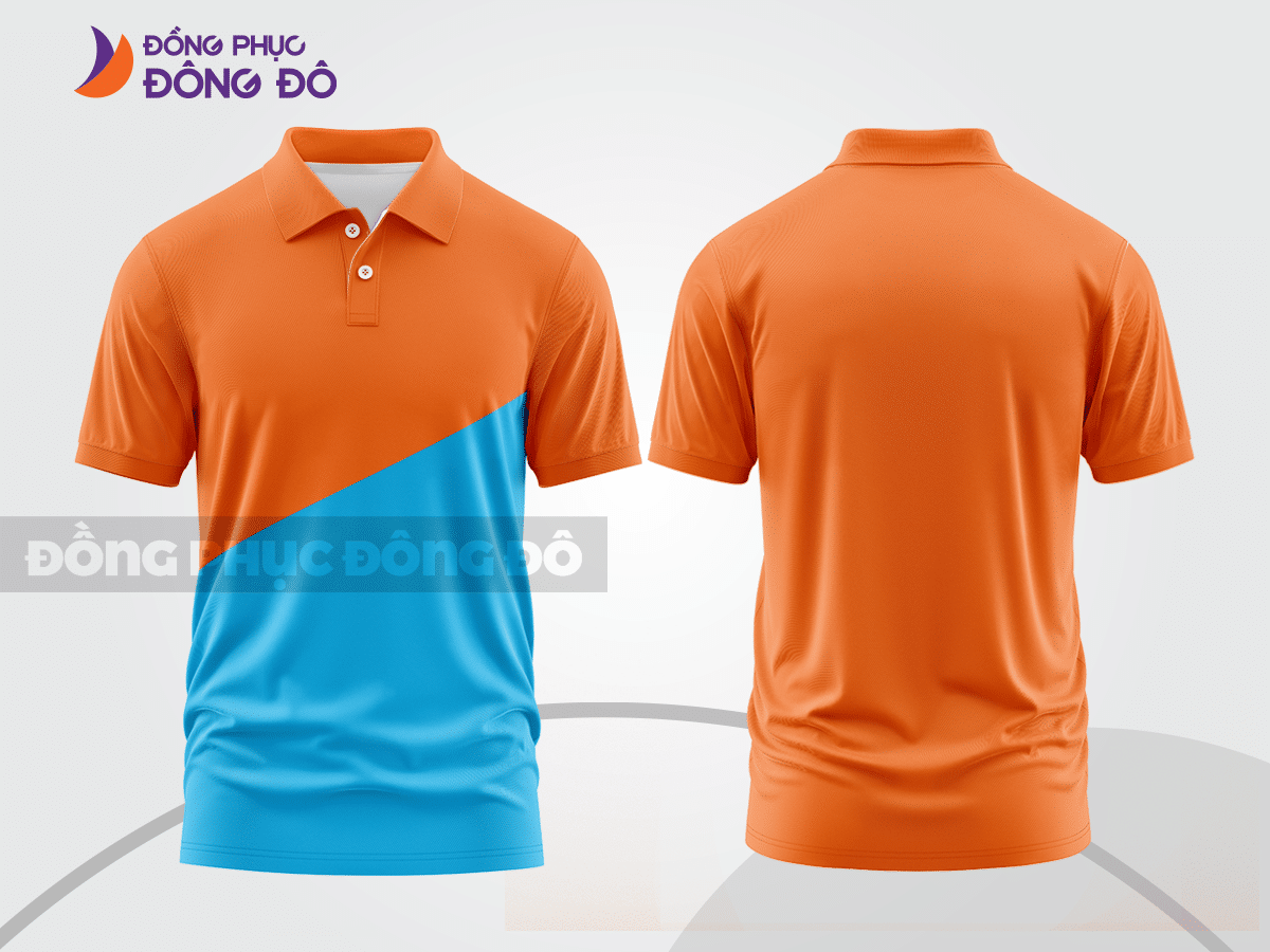 Mẫu áo polo công sở màu xanh cyan phối cam sọc cách điệu nổi bật ctpb8142