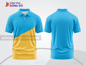 Mẫu áo polo đồng phục đội ngũ màu vàng kem phối xanh cyan đường nét chuyển động khỏe khoắn ctpb8143