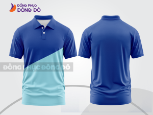 Mẫu áo thun đồng phục cổ trụ màu xanh dương phối xanh ngọc thiết kế bất đối xứng ctpb8144