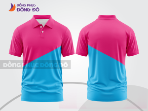 Mẫu áo thun đồng phục cổ trụ màu xanh cyan phối đỏ họa tiết mảng màu thể thao ctpb8149