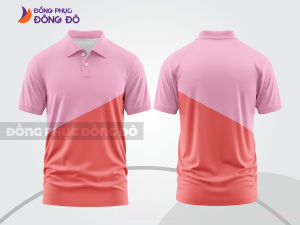 Mẫu áo polo đồng phục doanh nghiệp màu hồng phối vàng kem mảng màu cách điệu hiện đại ctpb8150