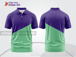 Mẫu áo polo nhân viên văn phòng màu xanh ngọc phối tím phối mảng hình học ctpb8153