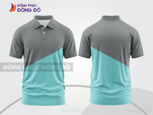 Mẫu áo polo đồng phục văn phòng màu xanh ngọc phối xám mảng màu cách điệu hiện đại ctpb8157