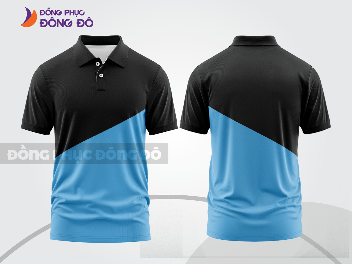 Mẫu đồng phục áo polo công sở màu xanh ngọc phối đen điểm nhấn đường nét năng động ctpb8158