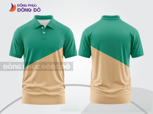 Mẫu áo polo công sở màu be phối xanh lá điểm nhấn hình học trẻ trung ctpb8159