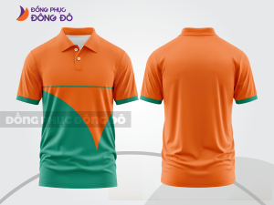 Mẫu đồng phục áo polo công sở màu xanh lá phối cam họa tiết mảng màu thể thao ctpb8163