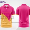 Mẫu áo polo nhân viên văn phòng màu hồng phối đỏ thiết kế bất đối xứng ctpb8170