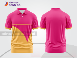 Mẫu áo polo nhân viên văn phòng màu hồng phối đỏ thiết kế bất đối xứng ctpb8170