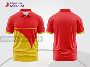 Mẫu áo polo đồng phục công ty màu be phối đỏ điểm nhấn đường nét năng động ctpb8172