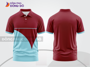 Mẫu áo polo đồng phục thương hiệu màu đỏ đô phối nâu điểm nhấn hình học trẻ trung ctpb8173