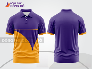 Mẫu áo polo đồng phục nhân viên màu cam phối tím họa tiết mảng chéo ctpb8174