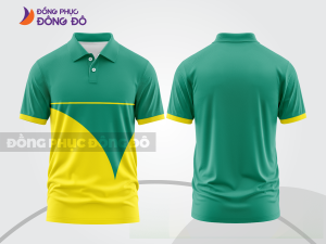 Mẫu áo polo đồng phục văn phòng màu vàng phối xanh lá phối mảng hình học ctpb8179