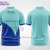 Mẫu áo polo công sở màu xanh ngọc phối xanh navy họa tiết mảng chéo ctpb8181